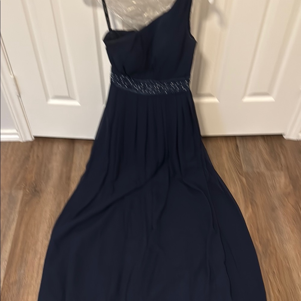 Bill Levkoff Blue Asymmetrical One-Shoulder Prom Dress